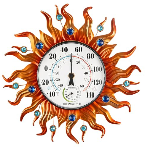 Indoor Outdoor Thermometer, Sun Wall Mounted Thermometer Waterproof Decorative for Patio, Living Room, Garden Greenhouse, Wine Cellar, No Batteries Required
