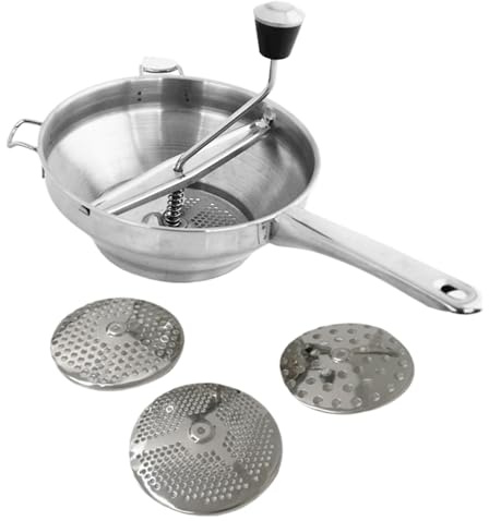 Rotary Food Mill | 3 dischi in acciaio inossidabile | Ergonomico per composta, manovella in acciaio, cucina ideale, preparazione della casa, cibo