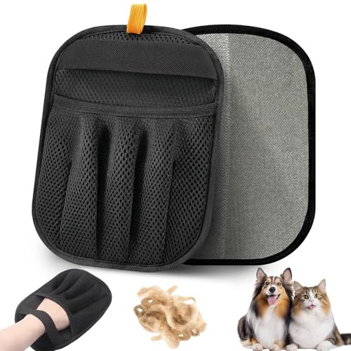 KJSXUUE Gant d'épilation pour chiens et chats – Outil magique réutilisable (statique) pour épilation des poils d'animaux de compagnie, 23,5 x 17 cm, pour linge, canapés, tapis, sièges de voiture (noir