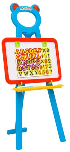 Ziaphsol Caballete 2 en 1 para niños con pizarra de tiza y pared de escritura, pizarra de aprendizaje magnética de PP y PE, 45 x 41 x 94 cm, con estante, grapas y accesorios para pintar, escribir y