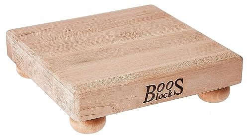 John Boos B Series Square Wooden Maple Cutting Board 9”x9” – 1.5” Thick, 3.7-lb Non-Reversible Butcher Block with Wood Bun Feet & Edge-Grain