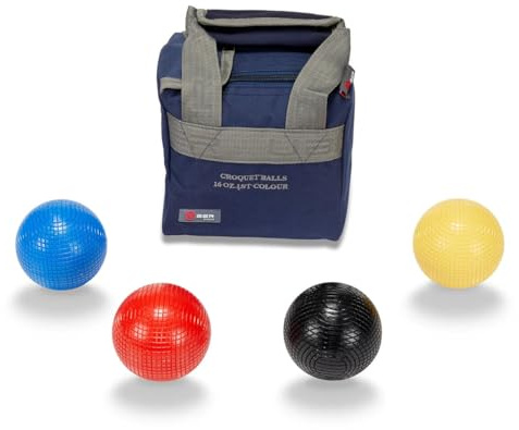 Uber Games Set of 4 Croquet Balls (composition, 16oz) - 1st Colours | Blue/Black/Yellow/Red, Durable