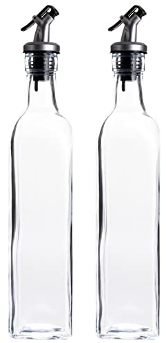 Juvale 2-Pack Olive Oil Dispenser Set for Vinegar, Syrup - Glass Bottle Salad Dressing Container for Kitchen, Cooking (500 ml)