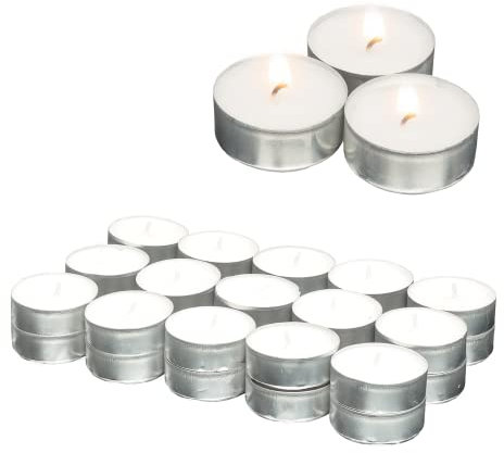 Candelo 30er Set Hochwertige Teelichte Ambiente - 4 Std Brenndauer – Kerzen Teelichter Weiß Geruchsneutral - Aluminium Hülle -3,8 x 1,5cm je Teelicht