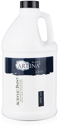 Artina Acrylfarben 2000 ml Tube Titanweiss Crylic - 2L Schnelltrocknende Profi Künstler Acryl Farbe - Malfarbe Wasserfest & Hohe Pigmentierung - Lebendige Farben für Leinwand, Steine, Holz etc