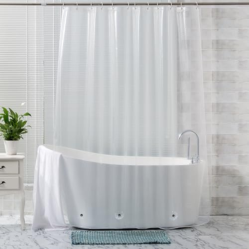 Trimming Shop PEVA Shower Curtain - Transparent Waterproof Bathroom Curtain Liner, Mildew Resistant Curtain with 12 Hooks, Semi-Sheer Shower Drape for Tubs, Weighted Bottom Magnets, 180x180cm
