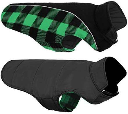 CITÉTOILE Warme Hundemantel Winter, Hundemantel mit Bauchschutz, Wintermantel für Hunde mit Reflektierend, Wendbarer Hundejacke Hundekleidung mit Geschirrloch, Grün, XS