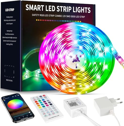 Beaeet Striscia LED 10 Metri, Luci LED 5050 RGB per Camera, con Telecomando a 40 Tasti e Controllo tramite APP Bluetooth, Ideale per Natale, Matrimoni e Feste (10m*1)