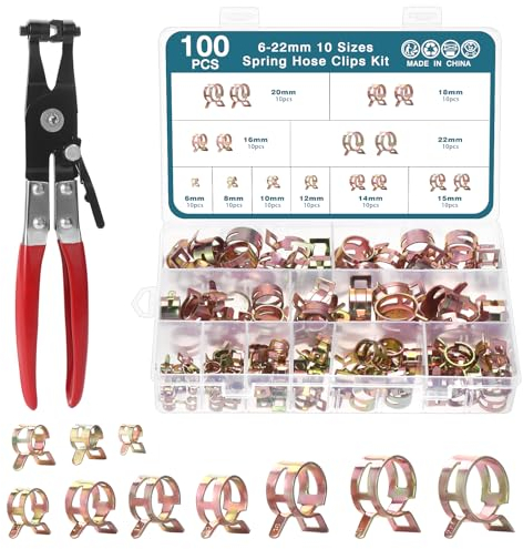 SEAMALL 100 PCS Schlauchschellen mit Schlauchklemmzange 10 Größe Benzinschlauch Schellen, Kraftstoffleitung Rohrschellen 6mm - 22mm Wasserleitung Luftschlauch Schlauchschelle Fastener
