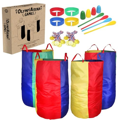OlympiArena® Giochi da Festa per Bambini | Corsa dei Sacchi, Corsa delle Uova, Corsa a 3 Gambe | 12 Medaglie Incluse | attività di Compleanno | Divertimento & Gioco | OriginalCorner®