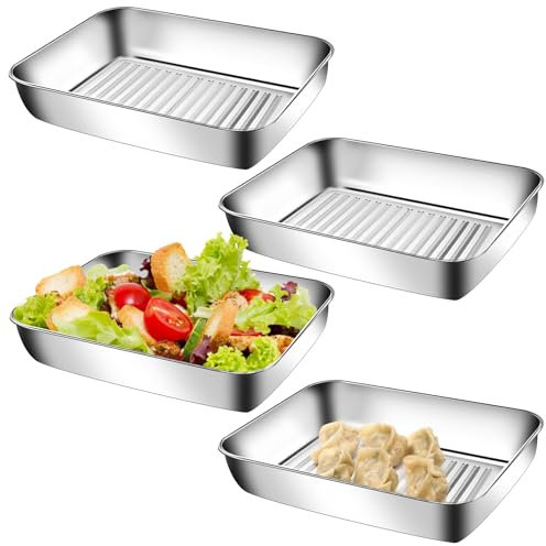 Panierschalen Set 4 Teilig aus hochwertigem Edelstahl, 25x20x5.5cm Edelstahl Panier - Set Schale zum Panieren Gebratenes Fleisch Fisch, Metall Panierstraße Rechteckig für Küche und Gastro