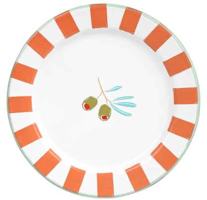 Talking Tables Handmade Enamel Side Plate 20cm with Olive Design Durable, Household Plates for Outdoor Dining, Picnic, Mediterranean Summer Tableware Dishwasher Safe