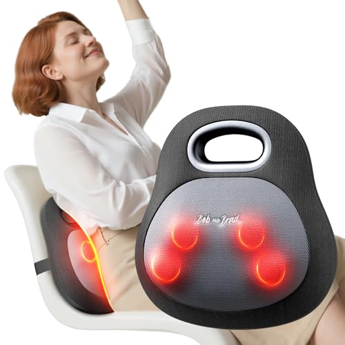 BOB AND BRAD Kabellos Rücken und Nackenmassagegerät mit Wärme zur Schmerzlinderung, EZBack Go Tiefengewebe 4D Shiatsu Massagegerät, Massagekissen mit Griff im Büro, Geschenk für Männer & Frauen