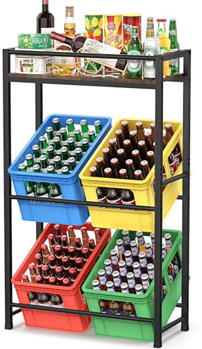 WELDUN Getränkekistenregal für 4 Getränkekisten mit Ablage, Metall Kistenregal mit 2 Ebenen für Bier, Obst, Gemüse, Wasser, Tragfähigkeit 300KG