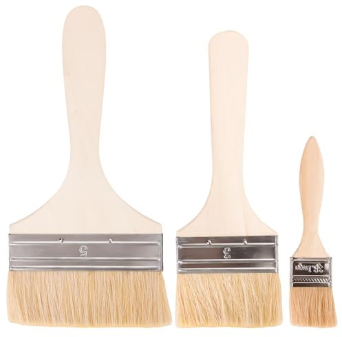 Lot de 3 pinceaux à lasure pour bois - Pinceaux à lasure de qualité supérieure en poils naturels pour peinture et protection du bois (15/18/20 cm, blanc) pour la restauration de meubles, le bois de