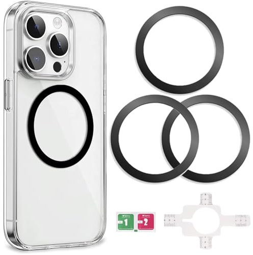 CUEMOON Lot de 3 anneaux en métal pour téléphones portables, compatibles avec chargeur sans fil MagSafe pour iPhone/Samsung/Android anneaux en métal