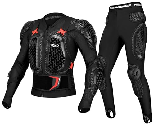 Completo Armatura da Moto per Uomo e Donna, con Giacca e Pantaloni, Completo Protettivo da Motocross, Traspirante e Resistente all'Usura, Giacca e Pantaloni per Andare in Bicicletta,Red-M