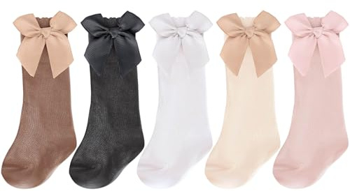 DRESHOW Knähöga Strumpor För Barnflickor Småbarn Klädsockor Baby Bow Stocking Bomullsstrumpor för Spädbarn