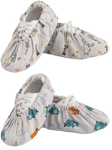 HUVZOR Surchaussures Réutilisables Antidérapantes - 2 Paires Lavables pour Maison,Bureau, Tapis et Carrelages,Résistantes à l'Usure et Anti-Poussière avec Motif Mignon