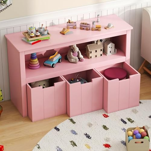 COSTWAY Kids Toy Storage Cabinet, Wooden Playroom Chest with Drawers and Large Open Shelf, Children Room Toys Books Storage Organizer for Boys Girls