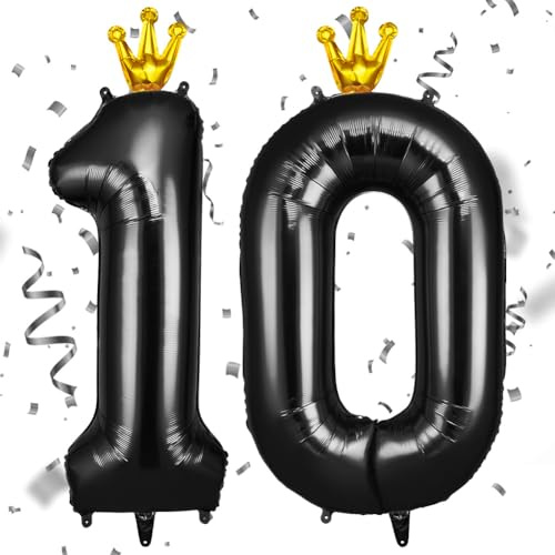 AOOSU Palloncini Compleanno Corona Nero 101 CM, Palloncino Numero 10, Foil Numeri, Giganti Palloncini Numeri, Decorazioni Festa Compleanno, Gonfiabili Pallone per Anniversario