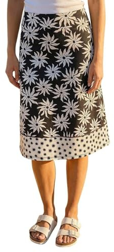 Roman A-Line Skirt for Womens UK - Ladies Knee Length Skirts Stretchy Elasticated Waist Smart Casual Work Cotton Contrast Detail Shape Spring Summer Holiday
