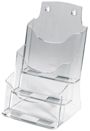 SIGEL LH132 Tisch-Prospekthalter DIN A5 aus Acryl mit 3 Fächern, transparent - Prospektständer