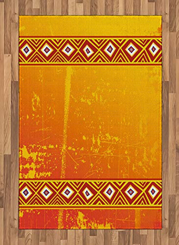 ABAKUHAUS Afrika Teppich, Motiv, Flachgewebe Deko-Teppiche für das Wohn-,Schlaf-, und Essenszimmer, 120 x 180 cm, Orange Gelb