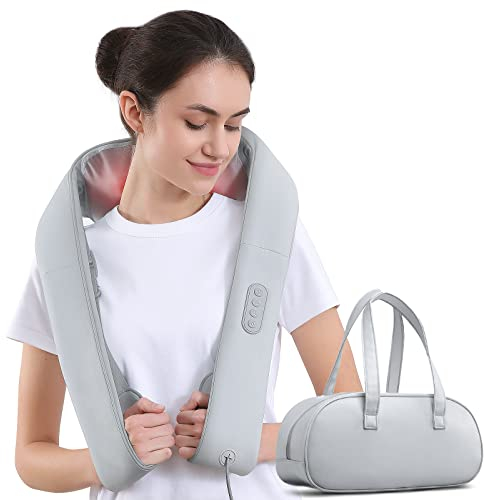 Masseur Cervical, Massage Dos et Cou Épaules Nuque avec Chauffage Appareil de Massage Shiatsu Électrique avec Sac de Rangement 3D-rotation, Cadeaux pour Meres Papa Femme Homme