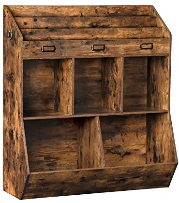 HOOBRO Kids Bookshelf, Toy Storage Organizer, Bookshelf for Kids, 5 Compartments and 3-Layer Shelves, Bookcase Footboard, for Game Room, Playroom, Nursery, School, Rustic Brown FG34CW01