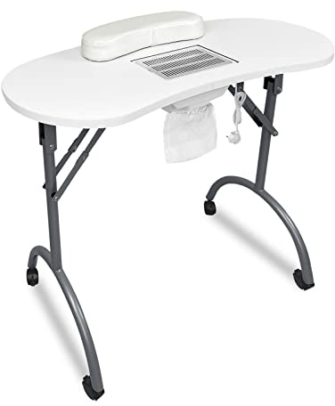 NAIZY Nagelbord med sugning, vikbart manikyrbord med armstöd lådor och bärväska nagelstudio bärbar manikyr bord nageldammsugare 90 x 37 x 77 cm – svart