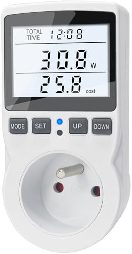KETOTEK Wattmètre Prise Compteur d'Énergie, Consommation d'Énergie avec 11 Modes, Écran LCD Rétroéclairé, Compteur d'Énergie Électrique pour Économie d'Energie, Surcharges de Protection, 3680W