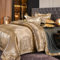 DXHOME Bettwäsche Gold 155x220 Satin Luxuriös Wendebettwäsche Mikrofaser Jacquard Blumenmuster Stickerei Bettbezug mit Reißverschluss und 2 Kissenbezüge 80 x 80cm