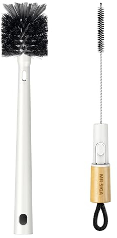 MR.SlGA Wasserflaschenbürste und Strohhalmreinigungsbürste, Flaschenreinigungsbürste mit langem Griff, 2 in 1 Flaschenreinigungsbürste für Sportflaschen, Babyflaschen, Becher, Strohhalme, Weiß