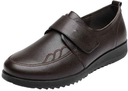 AEHO Chaussures Orthopediques Femmes en Cuir pour Diabetique pour Personne Âgée Pieds Gonflés Arthrite Oedème Swollen Chausson Fermeture Scratch,Marron,43/265mm