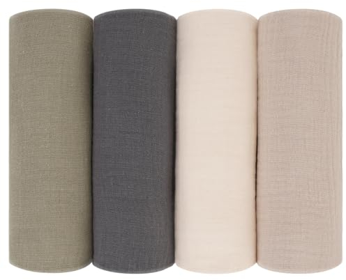 Peepeemax Mulltücher Baby Spucktücher 60x60cm, 4er-Pack 100% Baumwolle Spucktücher Baby für Jungen und Mädchen, Weich, Atmungsaktiv und Extrem Saugfähig Musselin Tuch für Babys, Neutral Grau