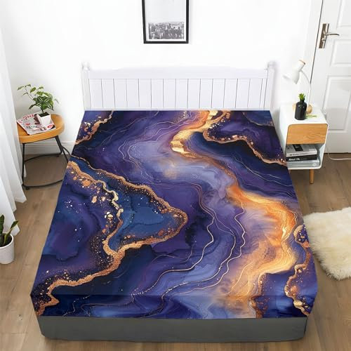 Spannbettlaken Ästhetischer lila Wellenmarmor Muster Bunt gedruckt Dekor Bettlaken - Weiche Sanft Mikrofaser Spannbetttuch 180x200cm, für Männer Mädchen und Frauen für Boxspringbetten
