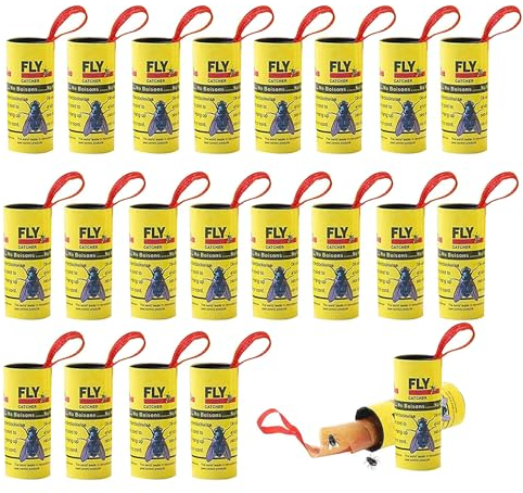 20 Stück Fliegenfänger-Rollen, Fliegenfänger, Fliegenfalle Klebestreifen, Ungiftiger Fliegenvernichter Gegen Fruchtfliegen Fliegen Mücken und Motten, Fliegenfänger Leimrollen Für Drinnen und Draußen
