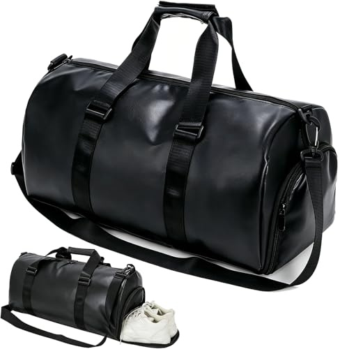 Wesoke Sports Travel Duffel for Women Men - Waterproof Fitness Workout Tote with Shoe Compartment, Yoga Carry On Weekender Overnight Bag, Black
