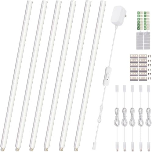 Cefrank LED Under Cabinet Lighting 6pcs 31cm Seamlessly Linkable Strip Light Bars for Cabinet, Kitchen, Shelf, Workbench, Cupboard Lighting, 1200 Lumen - UK Plug (White 6000K)