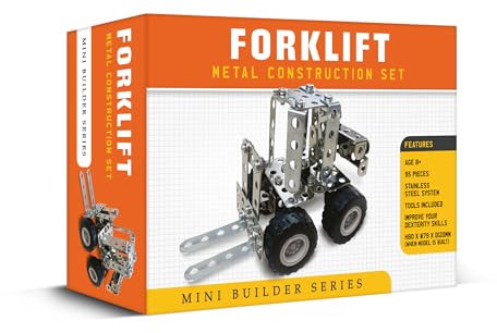 Coach House Partners Mini Builder Series Forklift Truck Metal Construction Set – Stainless Steel, 95 Pieces, Tools Included, Enhance Dexterity Skills