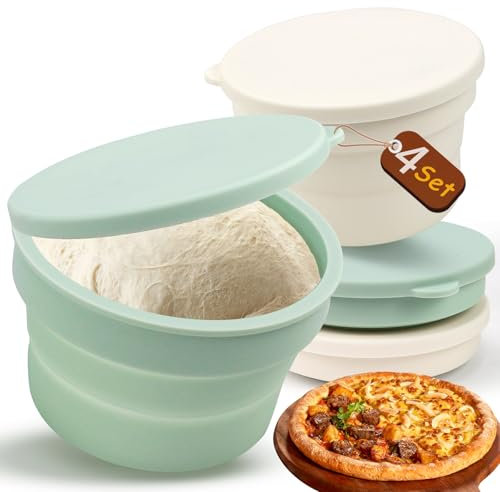 BHHTBB Pizzaballenbox mit Deckel, 4er 700ML Gärbox Pizzateig Box mit Deckel Rund Pizza Box aus Antihaftendem Silikon, Zusammenklappbar Pizza Zubehör