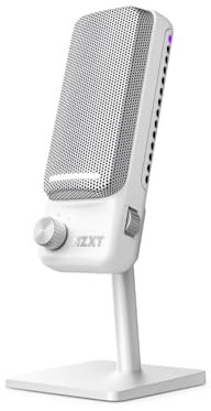 NZXT Capsule Elite - Microfono USB a condensatore professionale per Gaming, Streaming, Podcast e Registrazione - Audio di qualità studio – Sistema di posizionamento regolabile - Software DTS - Bianco