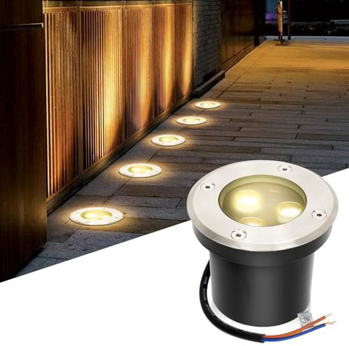 Fiqops Bodenstrahler außen mit LED 3W Warmweiß Lich IP65,Bodeneinbaustrahler aussen Schwarz matt rund,Bodenleuchten befahrbar 230V,Bodeneinbauleuchten für Boden Garten Pool Pflanzen
