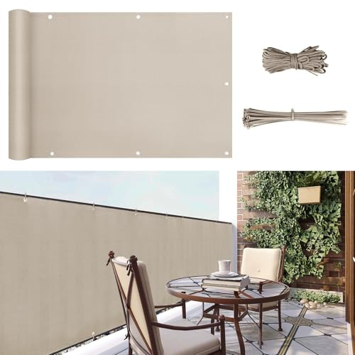 Sunula Brise Vue Balcon 90x500cm, Canisse Polyester Occultant pour Clôture, Cache Brise-Vue avec Cordon de Serrage et Corde, Oeillets Résistants à la Rupture Brevetés, Imperméable, Taupe