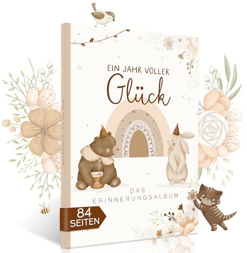 HIMMEL.HERZ.PAPIER® Mein erstes Jahr Babyalbum - Erinnerungsbuch Baby Tagebuch - Din A4 - Geschenk für Mädchen & Jungen zur Geburt Fotoalbum- Ein Jahr voller Glück
