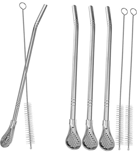 Abaodam 1 Set cucchiaio di paglia sciolto cannucce infusore Filtro colino da tè sfuso mescolare cucchiaio porta palette per caffè mescolando paglia Acciaio inossidabile