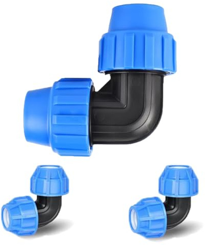 3 unidades de conexión de polipropileno para tubos de polietileno de 32 mm, conector de sujeción, 32 mm, conector de tubo de polietileno, ángulo de 90°, acoplamiento de plástico PP para tubo de PE