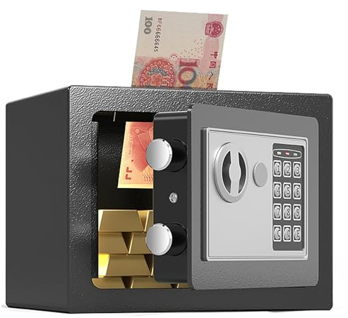 XUBX Mini Electronic Password, 20 * 17 * 17cm,Small Safe Box For Home, Money Safe Lock Box With Electronic Digital Keypad, Cabinet Security With Keys For Home Office Hotel Business Use Storage