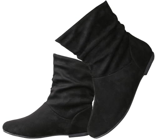 DINTAHA Faux Suede Black Flat Ankle Boots Women'S Slouch Boots Low Heel Booties Fall Slouchy Boots,Size 6.5